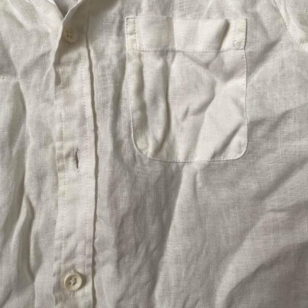 Amiani White Linen Short Sleeve Button-Up Shirt - Picture 7 of 7